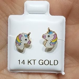 COPY - 14k Gold Enamel Unicorns Earrings.